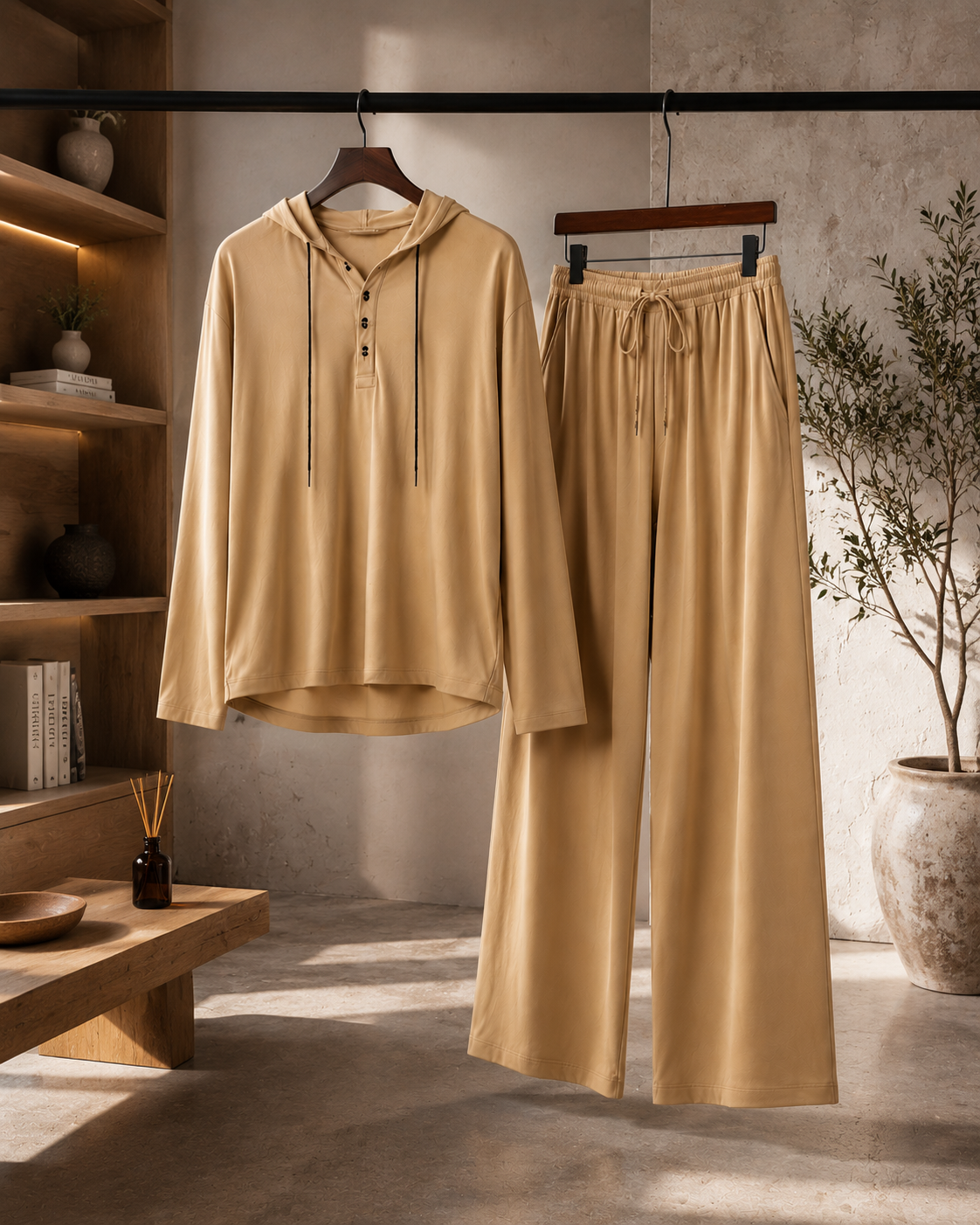 Hooded Linen Blend Lounge Set